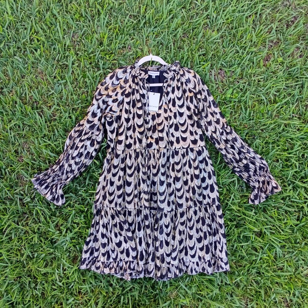 NWT  Gold Gibson & Latimer M Tiered Peasant Boho Metallic Mini Dress - Picture 8 of 9